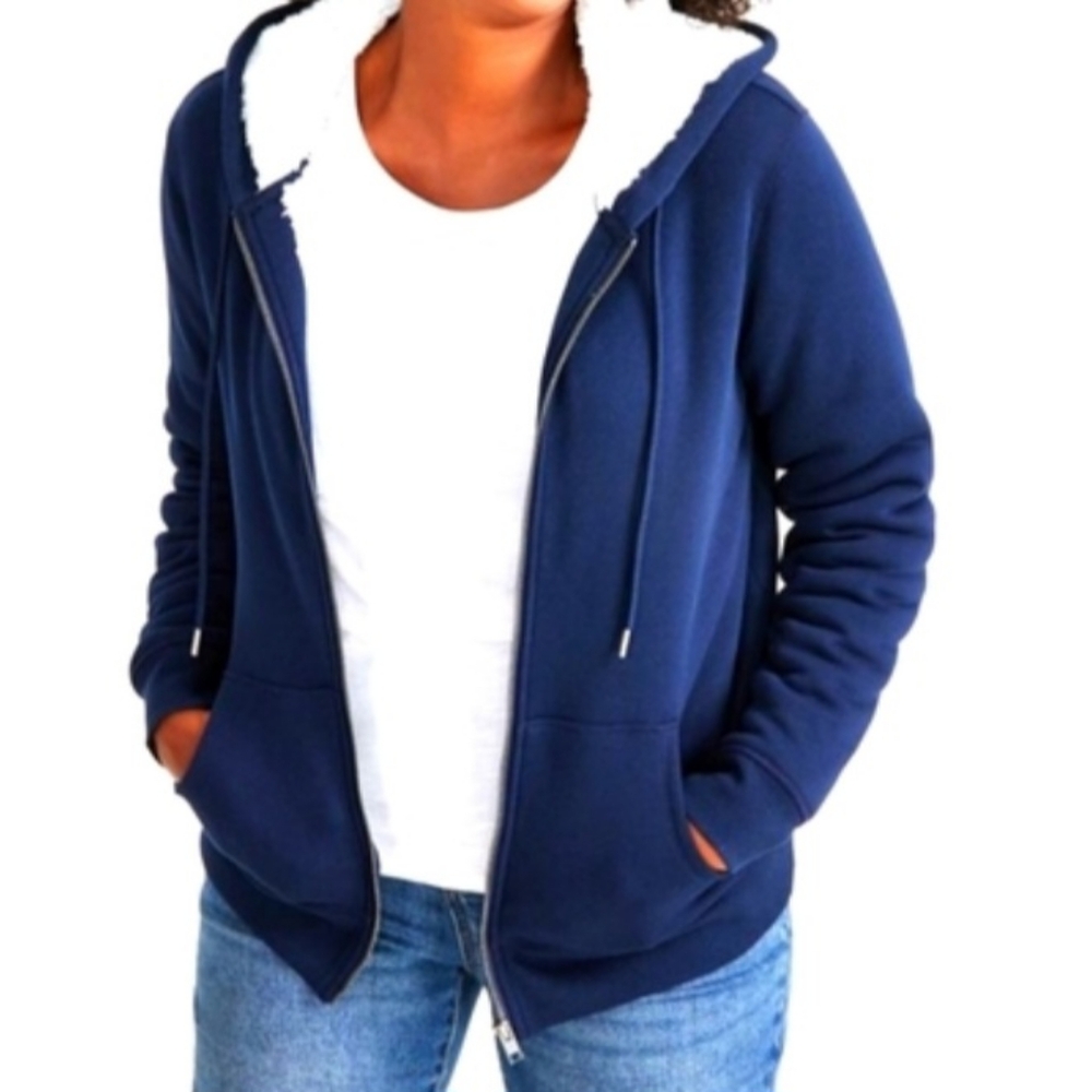 (M)🔥Jessica🔥Sherpa Lined Soft Warm Zip Up Hoodie/Sweater